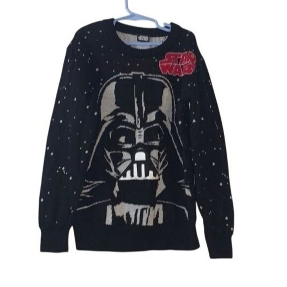 Star Wars Boys Darth Vader Graphic Knit Sweater Black White Size S Cotton Blend - Picture 1 of 8